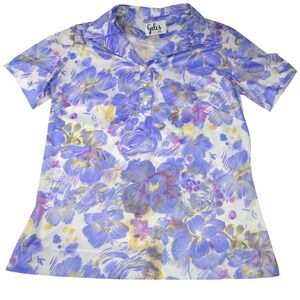 Vintage Gales Womens Floral Print‎ Short Sleeve Collared Button Up Shirt Top